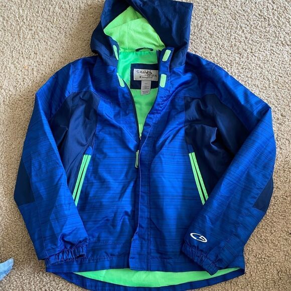 Boys Unisex C9 by Champion Blue and Green Zip Up Windbreaker Jacket - Picture 1 of 2